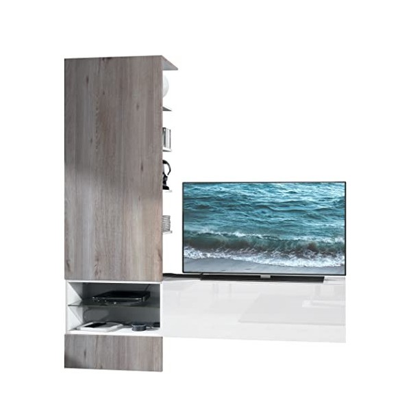 Vladon Meuble-paroi Manhattan, Blanc Mat & Brillant/Bordeaux Haute Brillance - Meuble-paroi Moderne pour Votre Salon 165 x 1