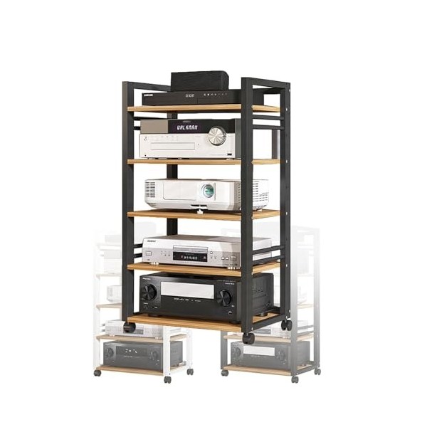 Armoire de rangement multimédia avec 5 étagères, support audio avec étagère en bois réglable en hauteur, support de rangement