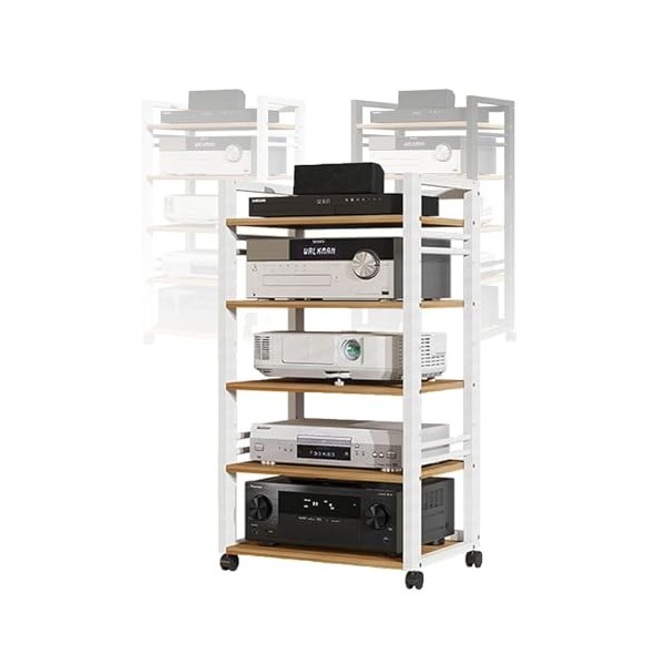 Armoire de rangement multimédia avec 5 étagères, support audio avec étagère en bois réglable en hauteur, support de rangement