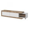 PRICE FACTORY just for you Meuble TV Extensible de 200 à 240 cm Couleur chêne et Blanc Brillant Collection Sinatra.