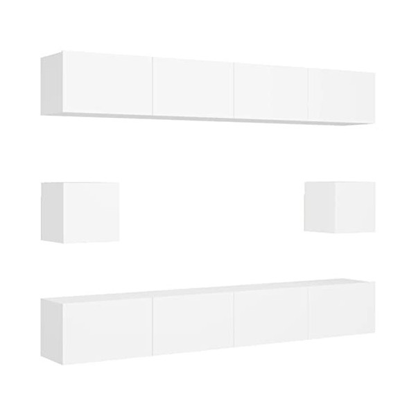 Gecheer Ensemble de Meubles TV 6 pcs Blanc Aggloméré Banc TV, Support de Télévision pour Salon, Chambre Meubles