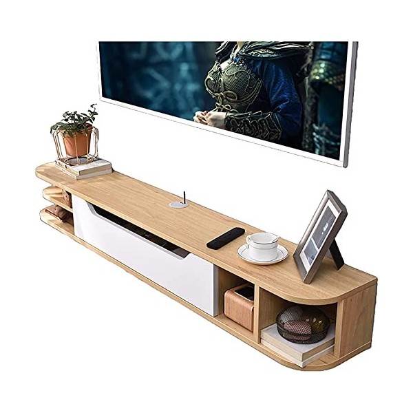 Meuble TV, Lowboard TV, Étagères Flottantes, Étagère De Composant De Meuble TV Flottant - Console Média TV Fixée Au Mur, Étag