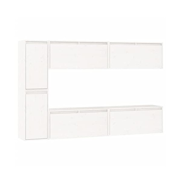 GuyAna Meubles TV 6 pcs Blanc Bois Massif de pin,Meuble TV,Table Basse Salon Meuble TV,Table Basse LED Couleurs