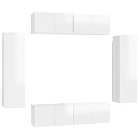 CIADAZ Ensemble de Meubles TV 6 pcs Blanc Brillant Aggloméré,Meuble TV,Table Basse Salon Meuble TV,Table Basse LED Couleurs
