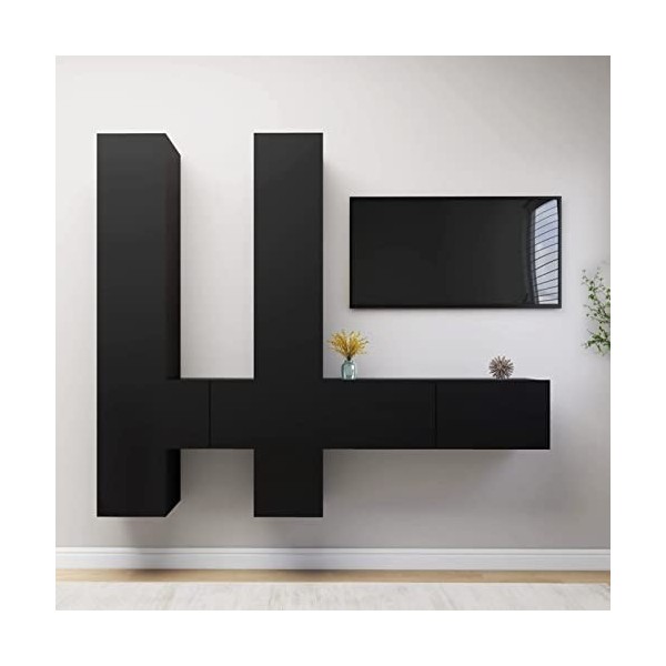 ZEYUAN Ensemble de Meuble TV 6 pcs Noir Aggloméré,Meuble TV Longueur,Meubles De Salon TV,Meuble Bas Salon