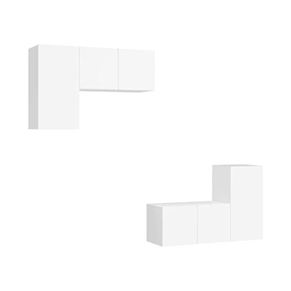 DCRAF Home Hardware Businese Ensemble de 4 meubles TV en bois dingénierie Blanc