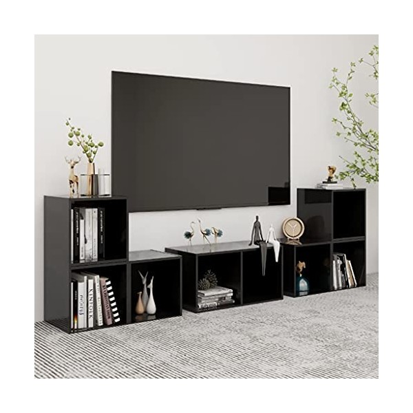 TEKEET Home Hardware Businese Meuble TV 6 pièces en bois Noir brillant