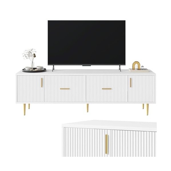 kubeier Meuble TV Meuble TV pour téléviseurs jusquà 70 Pouces, Meuble TV avec 2 tiroirs et 2 Portes, Meuble TV Console multi