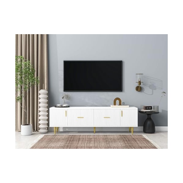 kubeier Meuble TV Meuble TV pour téléviseurs jusquà 70 Pouces, Meuble TV avec 2 tiroirs et 2 Portes, Meuble TV Console multi