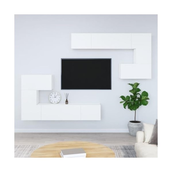 Toshilian Meuble TV Suspendu, Banc TV Flottant Meuble de Rangement Meuble TV Mural Blanc Bois dingénierie