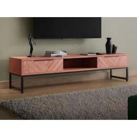 Vente-unique - Meuble TV 2 tiroirs et 1 Niche en Bois dacacia et métal - Naturel foncé et Noir - VEDILA