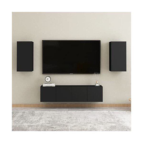 KEAAN Home Hardware Businese Meuble TV 4 pièces en bois Noir