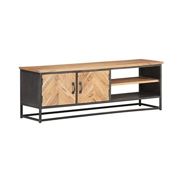 ZVTEC Meuble TV 120 x 30 x 40 cm Marron et noir Bois massif dacacia & acier Table TV Stand Furniture Armoires basses Meubles