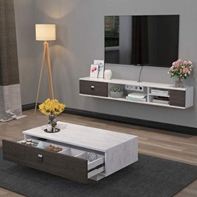 Étagère Etagère Flottante Console Murale Meuble TV Etagères Rack Cabinet Console de Jeu Etagère pour boîtes de câbles Routeur