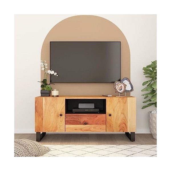 HEPBAK Meuble TV 105 x 33,5 x 46 cm en bois dacacia massif et meubles en bois dingénierie