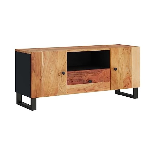 HEPBAK Meuble TV 105 x 33,5 x 46 cm en bois dacacia massif et meubles en bois dingénierie