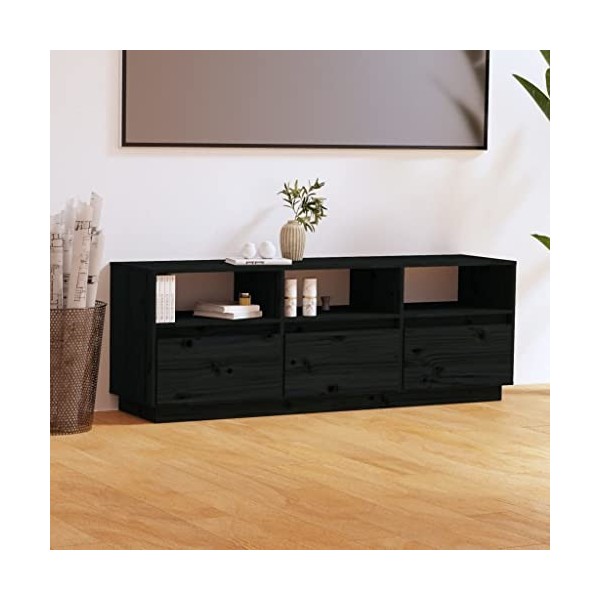 RAUGAJ Meuble TV et centres de divertissement - Meuble TV - Noir - 140 x 37 x 50 cm - Bois massif - Meuble en pin