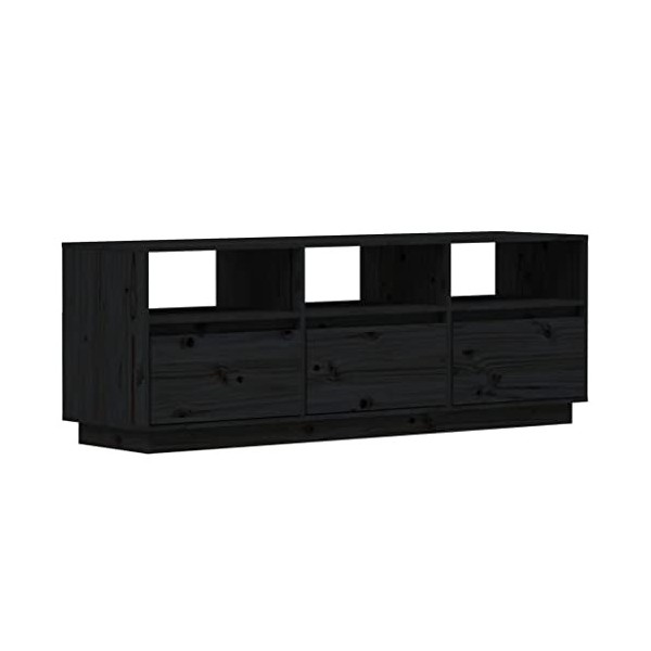 RAUGAJ Meuble TV et centres de divertissement - Meuble TV - Noir - 140 x 37 x 50 cm - Bois massif - Meuble en pin