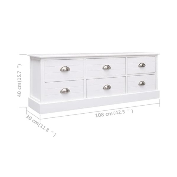 DCRAF Home Hardware Businese Meuble TV en bois massif de paulownia Blanc 108 x 30 x 40 cm