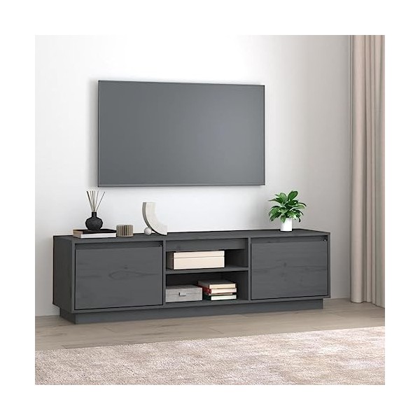 HEPBAK Meuble TV en pin massif Gris 140 x 35 x 40 cm