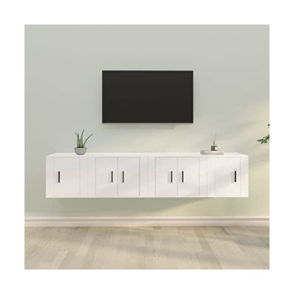 KEAAN Centres de divertissement et meubles TV, ensemble de 4 meubles TV en bois blanc