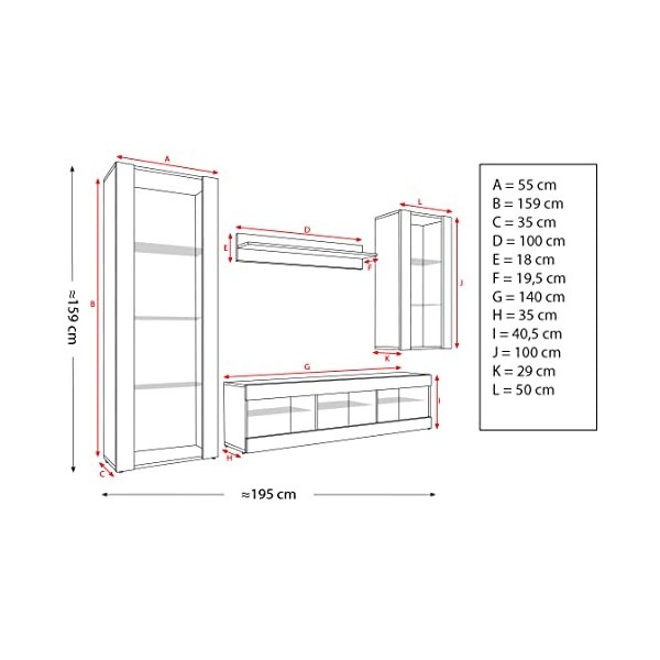 ExtremeFurniture Open SET4 Meuble TV, Carcasse en Blanc Mat/Façade en Noir Mat + LED Bleues