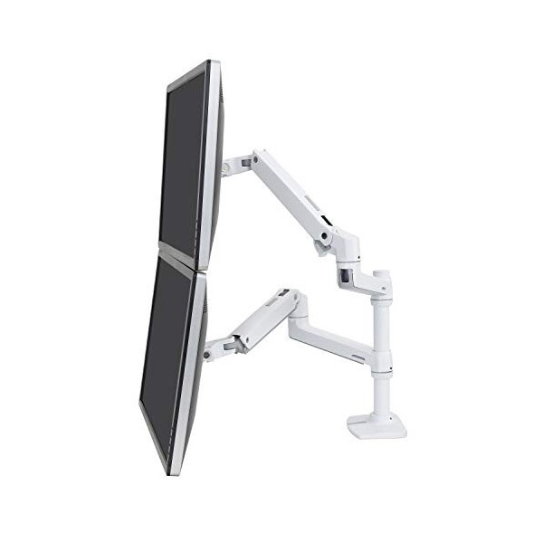 Ergotron LX Dual Stacking Arm - Kit de Montage Fixation par Pince pour Bureau, Poteau, 2 Bras articulés, 2 Supports dextens