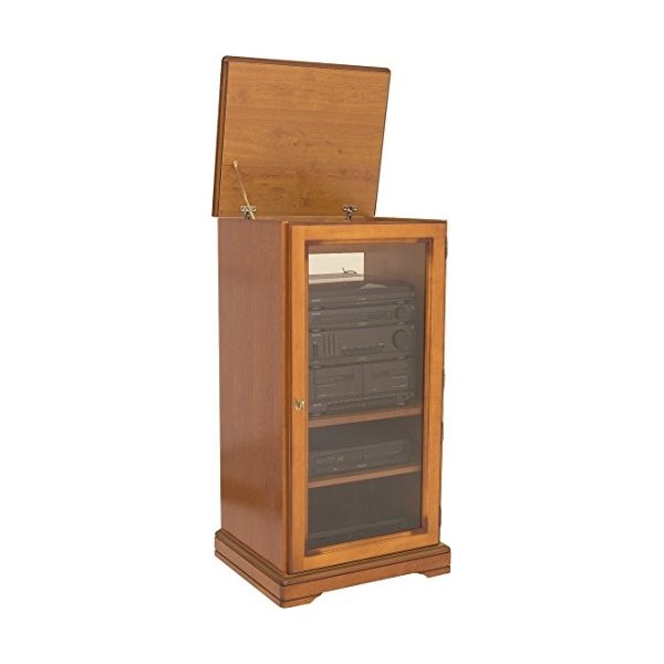 ACTUAL DIFFUSION Alsace Meuble Rangement HiFi Dessus Relevable plaqué Merisier, Bois, 46,5x57x106,5 cm