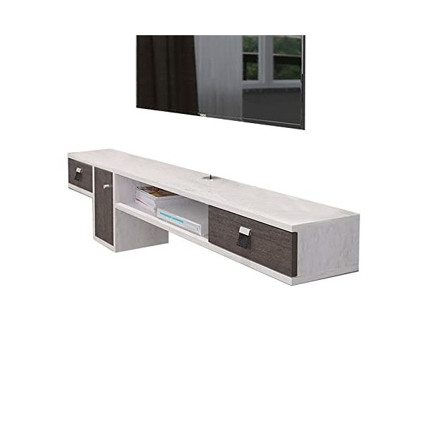 FPIGSHS Meuble TV Suspendu Bois, Console Multimédia Murale AVCE 2 Portes,Étagères De Décodeur TV, Étagère Audio/vidéo De Stoc