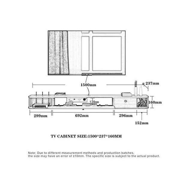 Étagère TV Flottante Support Mural Salon Centre de Divertissement Support multimédia Support Mural pour téléviseur Console mu