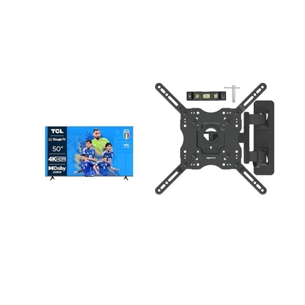 TCL 50P639 Téléviseur LED 50 Pouces UHD 4K Google TV & Amazon Basics Support Mural articulé pour télévision 26" à 55"