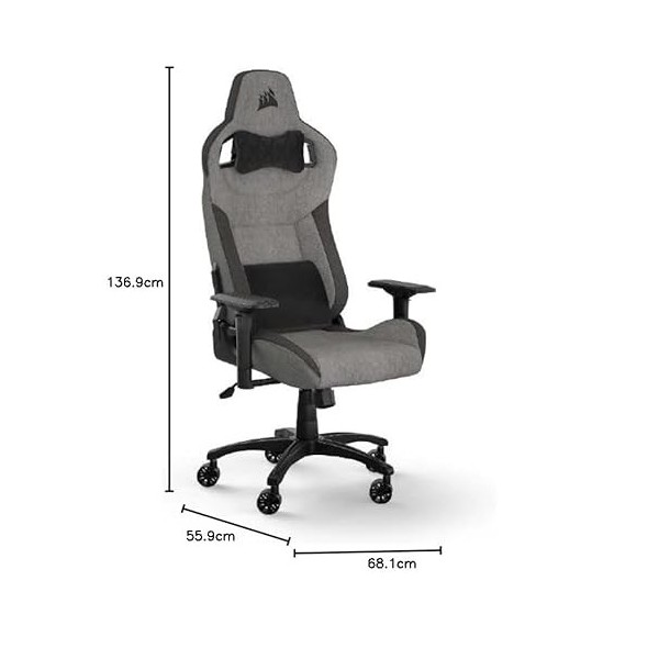 Corsair T3 RUSH Fabric 2023 Fauteuil Gaming – Inspiré des Sports Automobiles – Revêtement en Tissu Doux – Coussin Détachabl