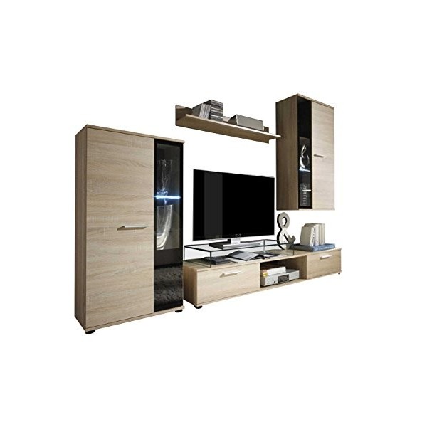 Mirjan24 Salon mural design Salsa - Meuble mural moderne - Meuble suspendu - Meuble TV - Blanc - Sans éclairage