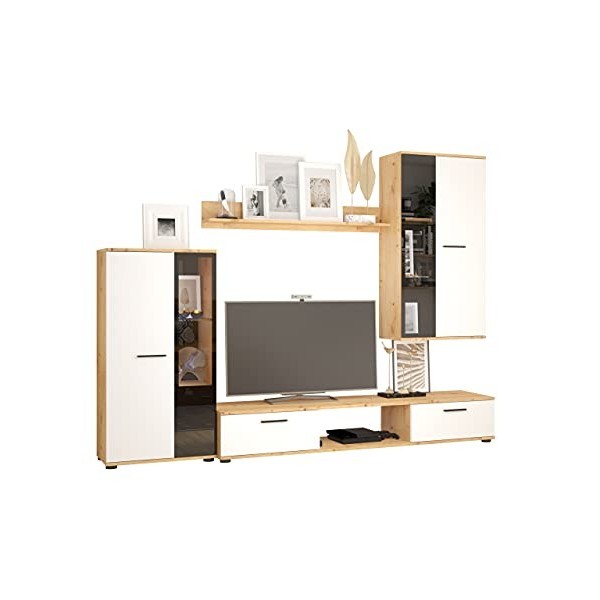 Mirjan24 Salon mural design Salsa - Meuble mural moderne - Meuble suspendu - Meuble TV - Blanc - Sans éclairage