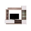 Vente-unique - Mur TV ARKALA avec rangements - LEDs - Blanc & Chêne