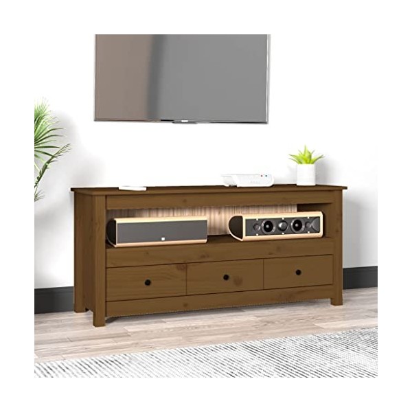 RAUGAJ Home Hardware Businese Meuble TV en pin massif Marron miel 114 x 35 x 52 cm