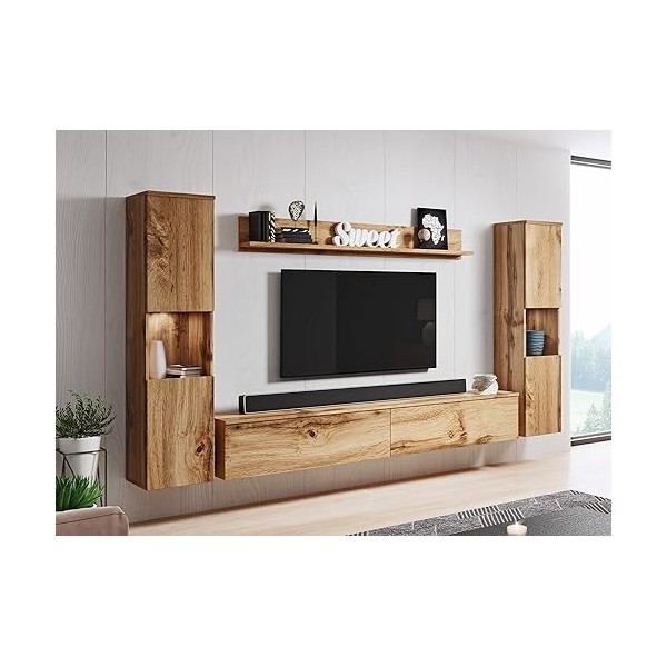 DECO IN PARIS Meuble TV Contemporain chêne avec LED-ELIOTE XL