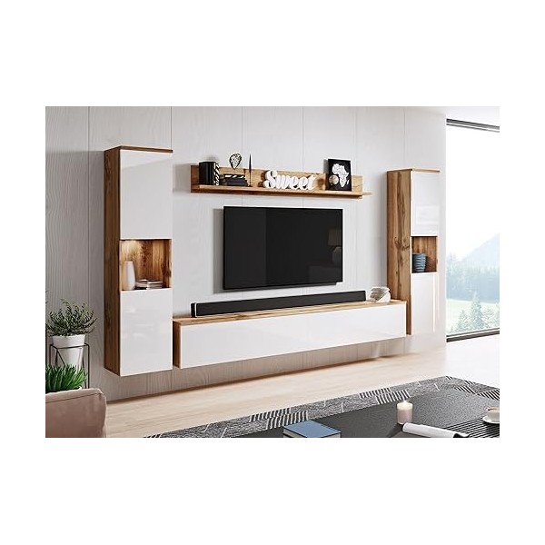 DECO IN PARIS Meuble TV Contemporain chêne avec LED-ELIOTE XL