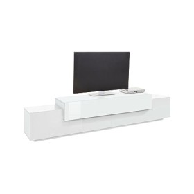 Dmora Meuble Nico, Buffet Bas de Salon, Base TV 100% fabriqué en Italie, 240 x 45 x 52 cm, Blanc Brillant, Bois dingénierie