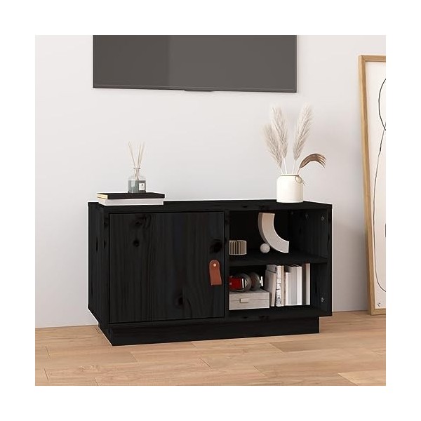 Meuble TV Noir 70x34x40 cm Bois de pin Massif - Banc TV, Meuble TV Suspendu, Convient pour Salon ou Chambre