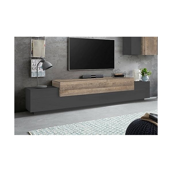 Dmora Meuble Nico, Buffet Bas de Salon, Base TV 100% fabriqué en Italie, 240 x 45 x 52 cm, Anthracite et érable, Bois dingén
