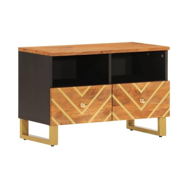 Meuble TV marron et noir en bois massif mangue 70 x 33,5 x 46 cm