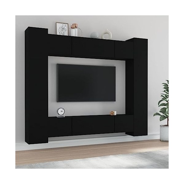 BaraSh Ensemble de Meubles TV 8 pcs Noir Bois dingénierie,Meuble TV,Table Basse Salon Meuble TV,Table Basse LED Couleurs