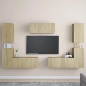 LAPOOH Ensemble de Meubles TV 7 pcs Chêne Sonoma Aggloméré,Meuble dangle TV,Meuble TV Étagère,Meuble Haut Salon