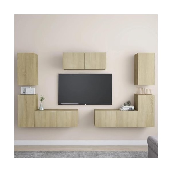 LAPOOH Ensemble de Meubles TV 7 pcs Chêne Sonoma Aggloméré,Meuble dangle TV,Meuble TV Étagère,Meuble Haut Salon