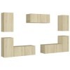 LAPOOH Ensemble de Meubles TV 7 pcs Chêne Sonoma Aggloméré,Meuble dangle TV,Meuble TV Étagère,Meuble Haut Salon