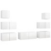 Camerina Ensemble de Meuble TV 7 pcs Blanc Brillant Aggloméré,Meuble TV Étagère,Meuble Haut Salon,Meuble dangle TV