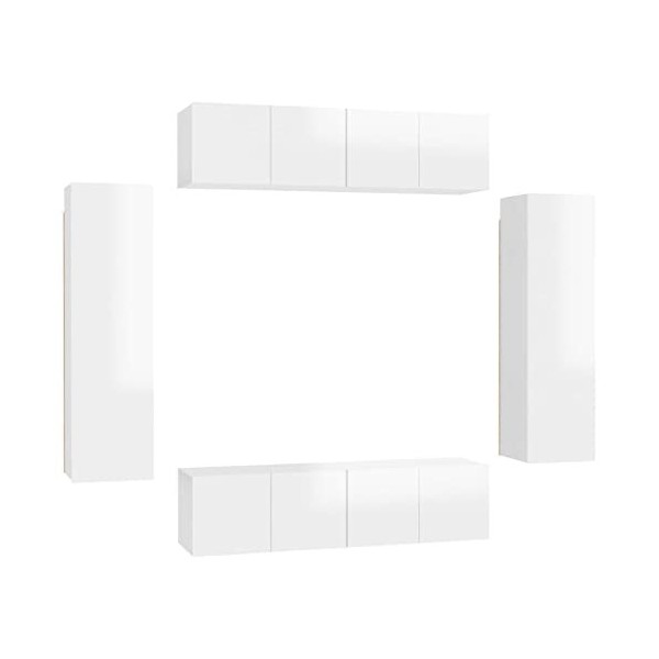 GuyAna Ensemble de Meubles TV 6 pcs Blanc Brillant Aggloméré,Meuble TV,Table Basse Salon Meuble TV,Table Basse LED Couleurs