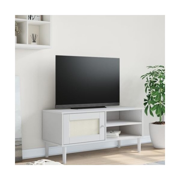 Meuble TV Senja aspect rotin blanc 106 x 40 x 49 cm