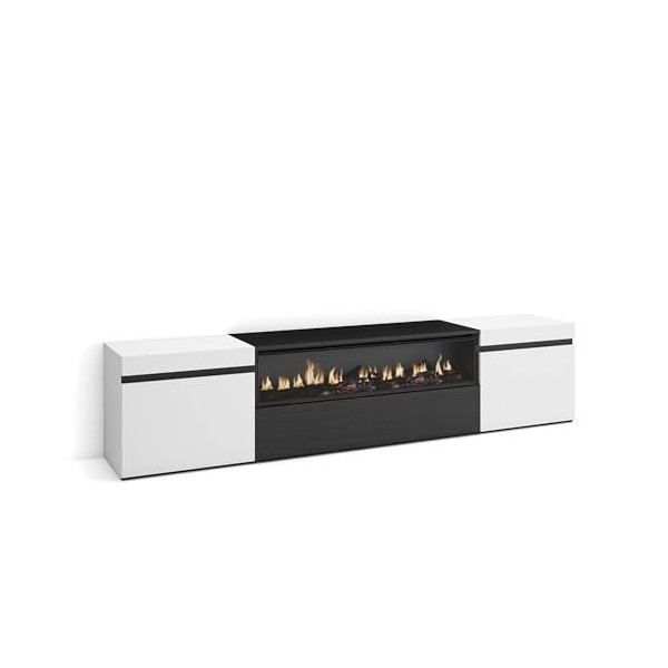 Skraut Home | Meuble TV | Banc Télé | Grand Espace de Rangement | 200x45x35cm | pour Les TV jusquà 80" | Cheminée électrique